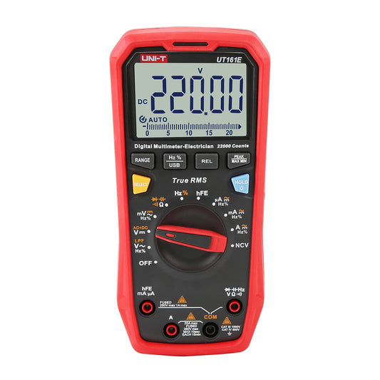 UNI-T UT161E digitālais multimetrs 1000V 20A 22000 skaitījumu displejs, NCV, hFE, auto diapazons, True RMS, AC/DC strāva, spriegums, pretestība, kapacitātes testeris