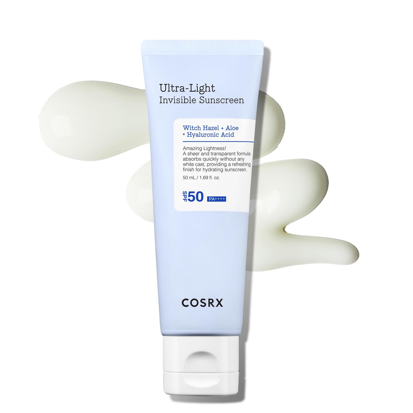 COSRX ultra viegls neredzams saules aizsargkrēms, caurspīdīgs korejiešu SPF 50
