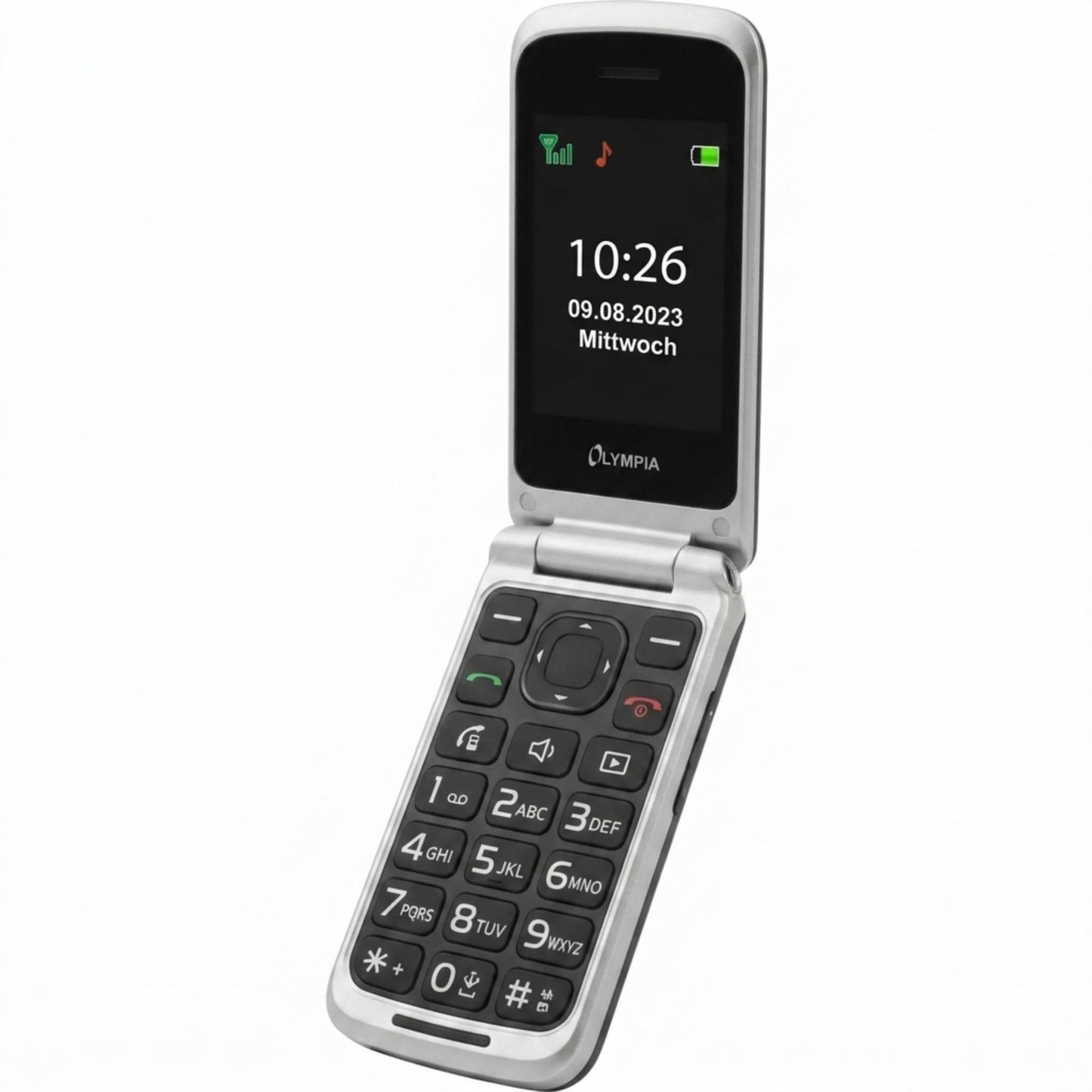 Mobilais tālrunis senioriem Olympia Vitus 4G | Salokāms ar lielām pogām | Dzirdes aparātiem saderīgs | SOS funkcija | Krāsu displejs | Kamera | Lukturītis | Ilgmūžīgs akumulators | Melns