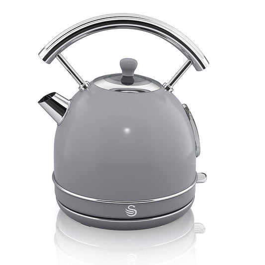 Swan Retro SK14630GRN - 1.8L vintage electric kettle, automatic shut-off, cordless, BPA-free stainless steel, 3000W, grey.