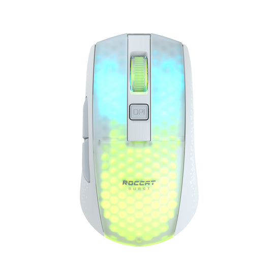 Roccat Burst Pro Air - simetriska, bezvadu RGB spēļu pele ar 19 000 DPI, optiskajiem slēdžiem, Titan ritentiņu, 81 g, balta