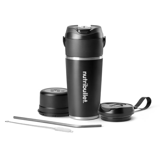 nutribullet Flip - 590ml insulated stainless steel cup, keeps drinks cold for 24 hours, blends ice and frozen ingredients, USB-C charger, black