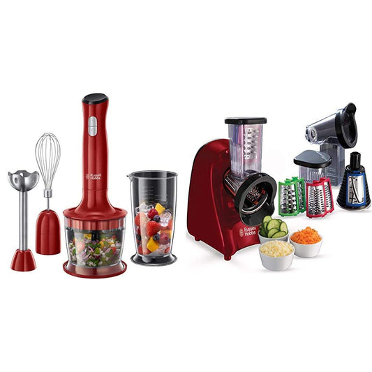 Russell Hobbs Schnitzelwerk Desire (3 rīvēšanas ieliktņi: rupjais un smalkais, šķēles), 200W un rokas mikseris 3-in-1 Desire (sasmalcinātājs, mikseris un putotājs), BPA brīvs un trauku mazgājamā mašīnā mazgājams piederums