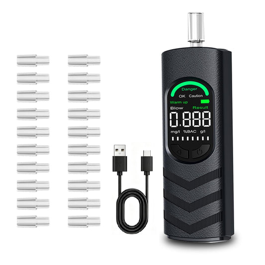 Alkohola testeris YRHWS ar USB-C akumulatoru | profesionāls promiļu mērītājs ar 2 sensoriem, 20 iemutņiem un digitālu LCD ekrānu