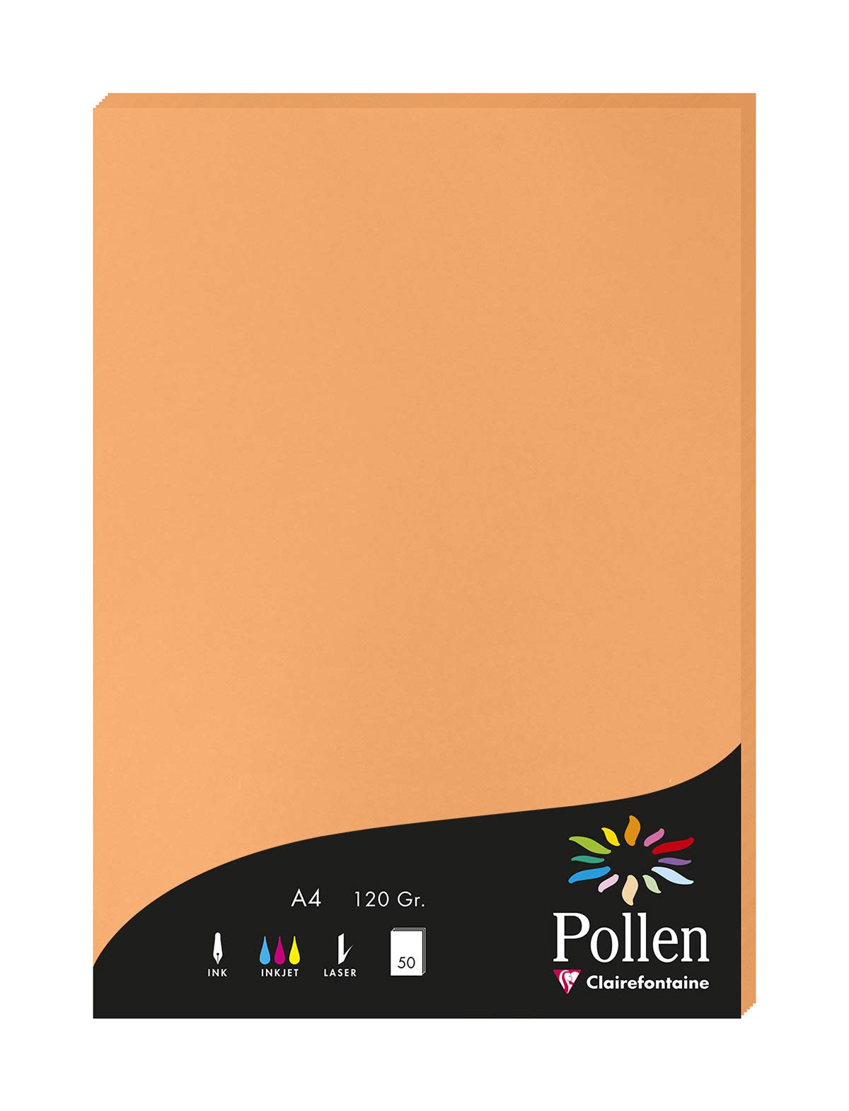 Clairefontaine 4208C Pollen Cards - 50 sheets, 120g, DIN A4, vibrant Clementine color, perfect for crafting and stationery.