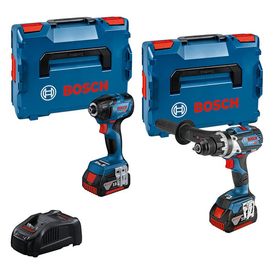 Bosch Professional 18V kombinētais komplekts - trieciena skrūvgriezis GDR 18V-210 C, urbjmašīna GSR 18V-110 C, 2x 5.0Ah akumulators.