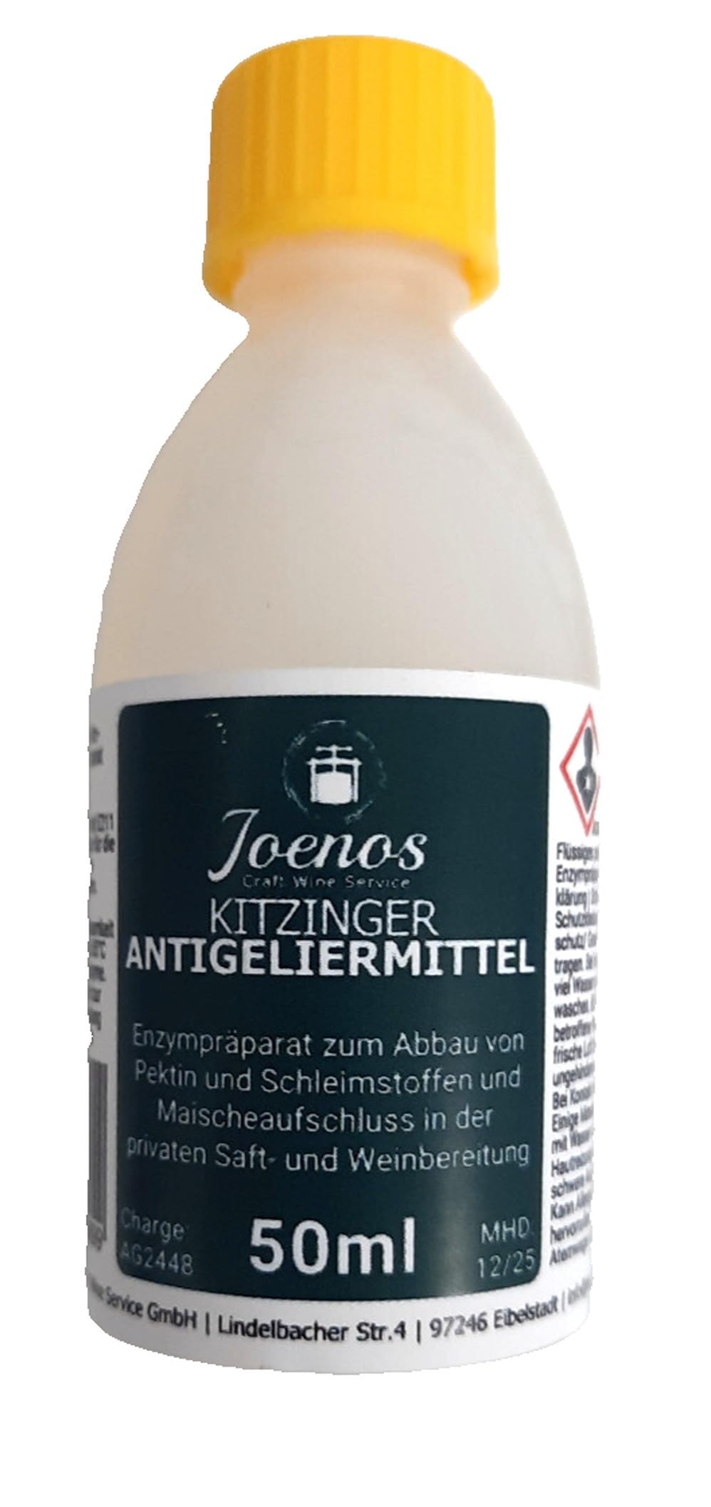 Joenos Kitzinger antigēlveidošanās līdzeklis, enzīmu preparāts sulas un vīna ražošanai, Exclusiv Handel, Aachen, 50ml pudele