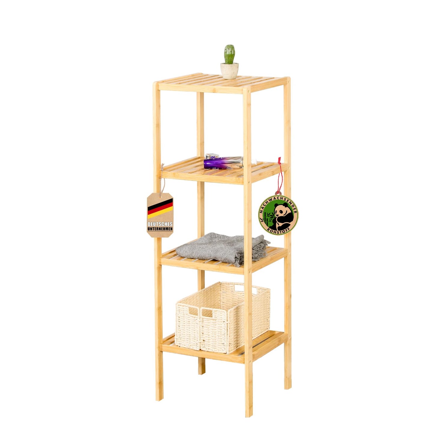 Floordirekt bambusa plaukts, šaurs stāvošs plaukts vannasistabai, guļamistabai, viesistabai, koka plaukts ar 4 līmeņiem, plaukta izmērs 34 x 33 x 110 cm (Lowa)