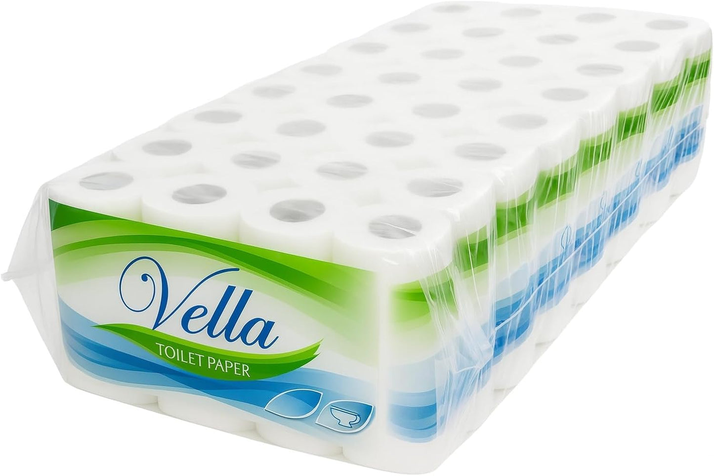Tualetes papīrs Vella, 64 ruļļi, 3 slāņi, balts, celuloze, 8 iepakojumi pa 8 ruļļiem, 150 loksnes rullī