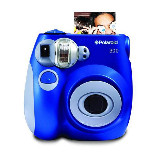 Polaroid PIC-300 tūlītējās izdrukas kamera - Zila, kompakta, instant foto, viegla lietošana, retro dizains.
