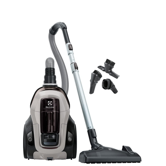 Electrolux Pure C9 - Bagless vacuum cleaner, metal design, mineral grey, powerful suction, and advanced filtration system.