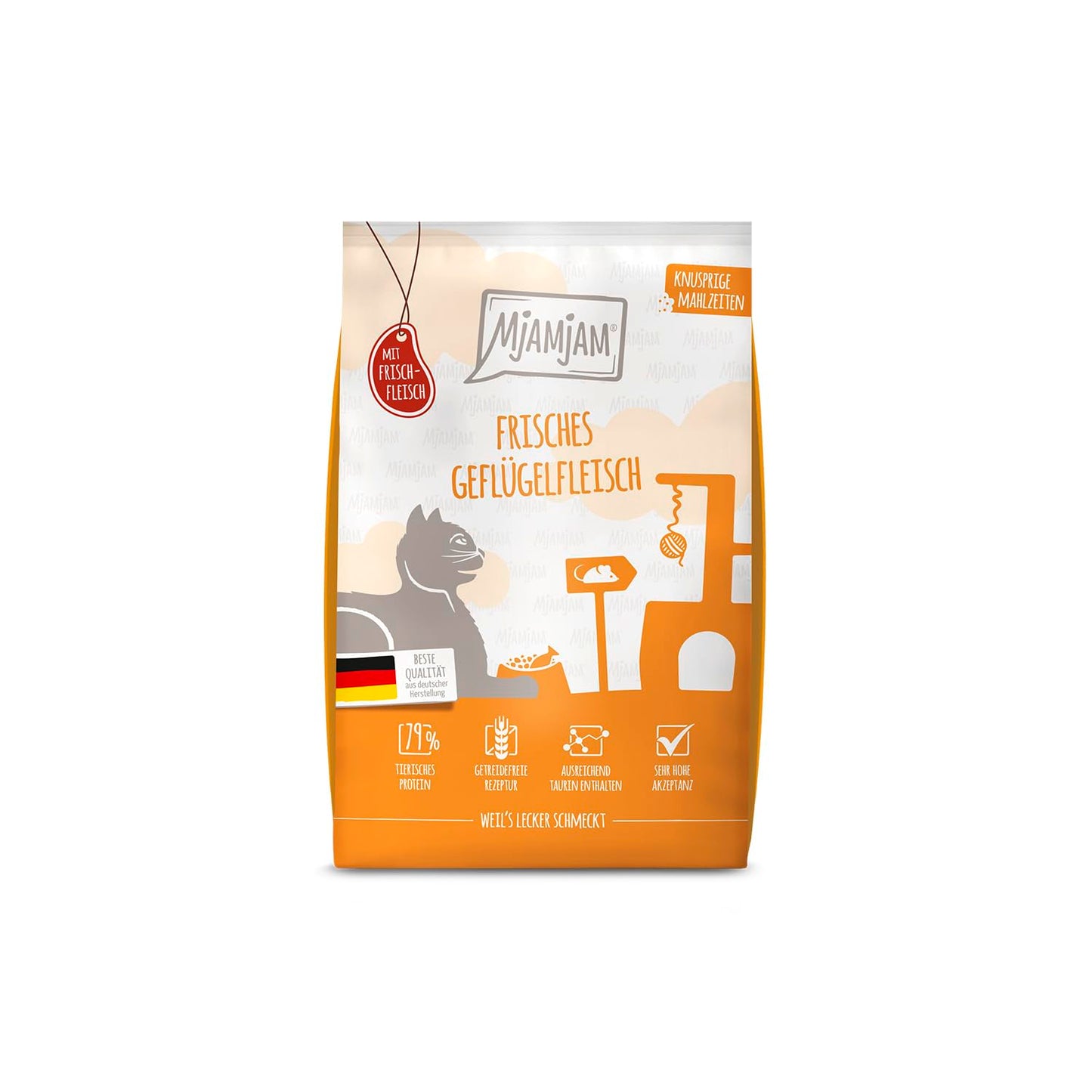 Kaķu sausā barība MjAMjAM Premium kraukšķīgas maltītes ar svaigu putnu gaļu, bez graudiem, 1 iepakojums (1x1,5kg)
