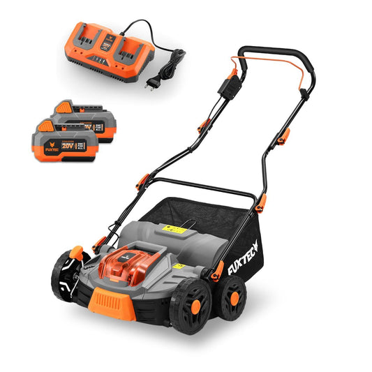 Vertikulators FUXTEC 40V Akku-Vertikutierer FX-E2VE38SET, ar akumulatoru un lādētāju, 2-in-1 skarifikācija un aerācija, 38 cm darba platums, regulējams darba dziļums līdz 12 mm, 45L savākšanas kaste, jaudīgs un bezvadu