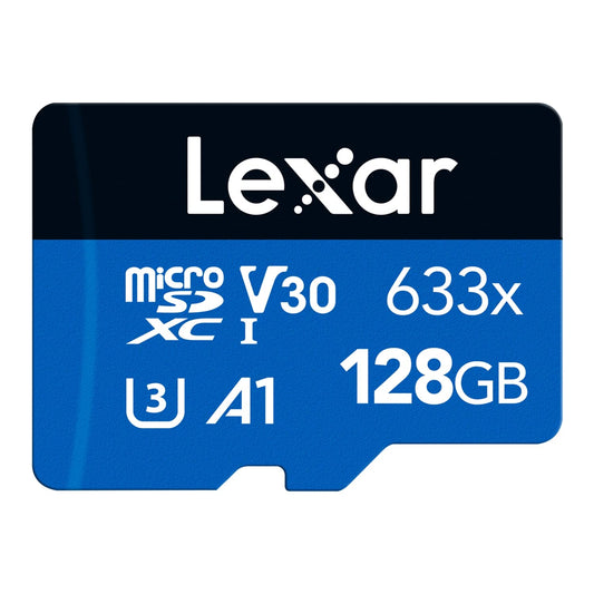 Lexar 633x 128GB Micro SD karte, microSDXC UHS-I karte + SD adapteris, līdz 100 MB/s lasīšana, atmiņas karte ar A1, C10, U3, V30, viedtālruņiem/tabletēm/uzraudzības kamerām (LMS0633128G-BNAAA)