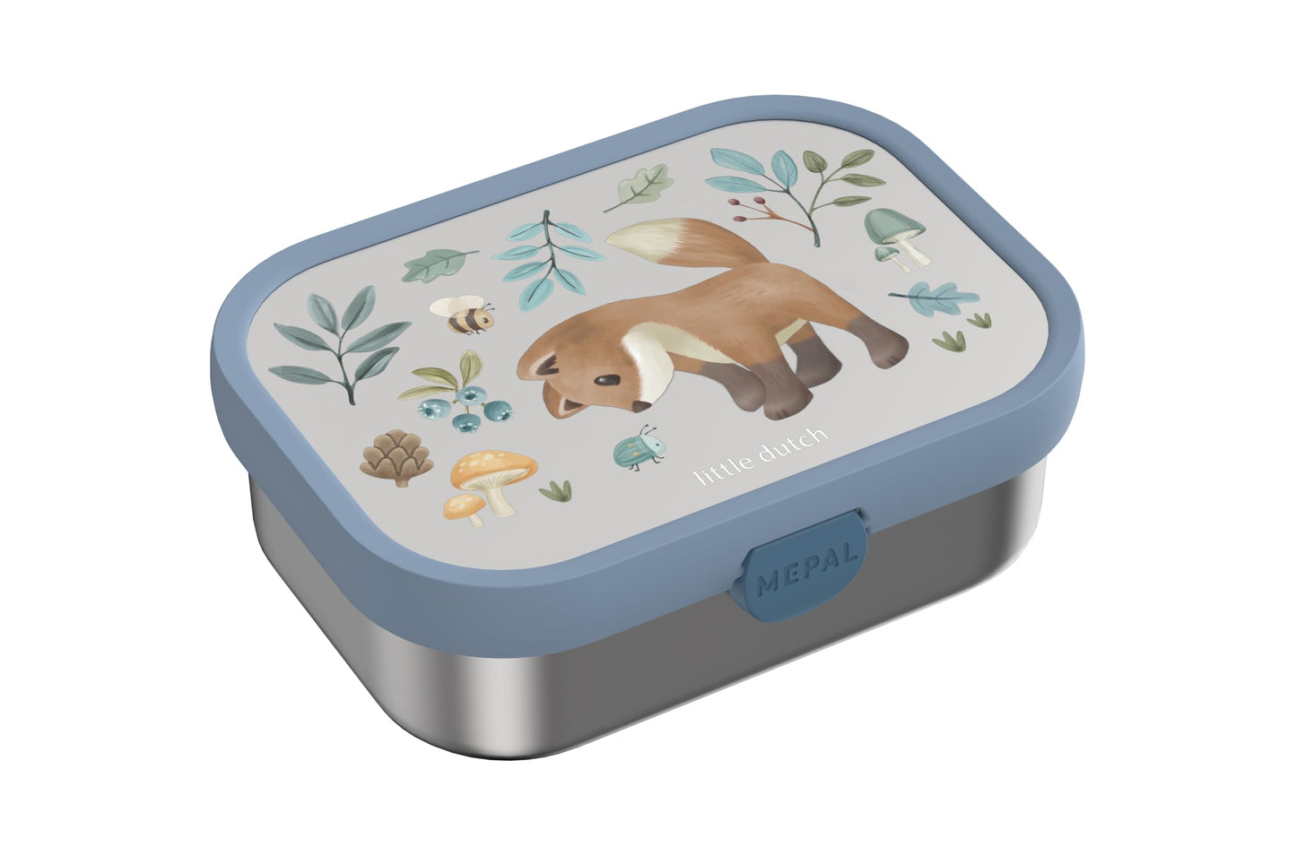 Bērnu nerūsējošā tērauda pusdienu kārba Mepal Campus Bento Box ar nodalījumiem un dakšiņu, 750 ml, Forest Friends