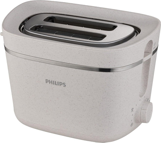 Philips tosteris Eco Conscious Edition - 2 tosta slits, 8 līmeņi, maizes uzlikums, atkausēšanas funkcija, izgatavots no vecā ēdiena eļļas, zīdaini balts-matēts (HD2640/10)