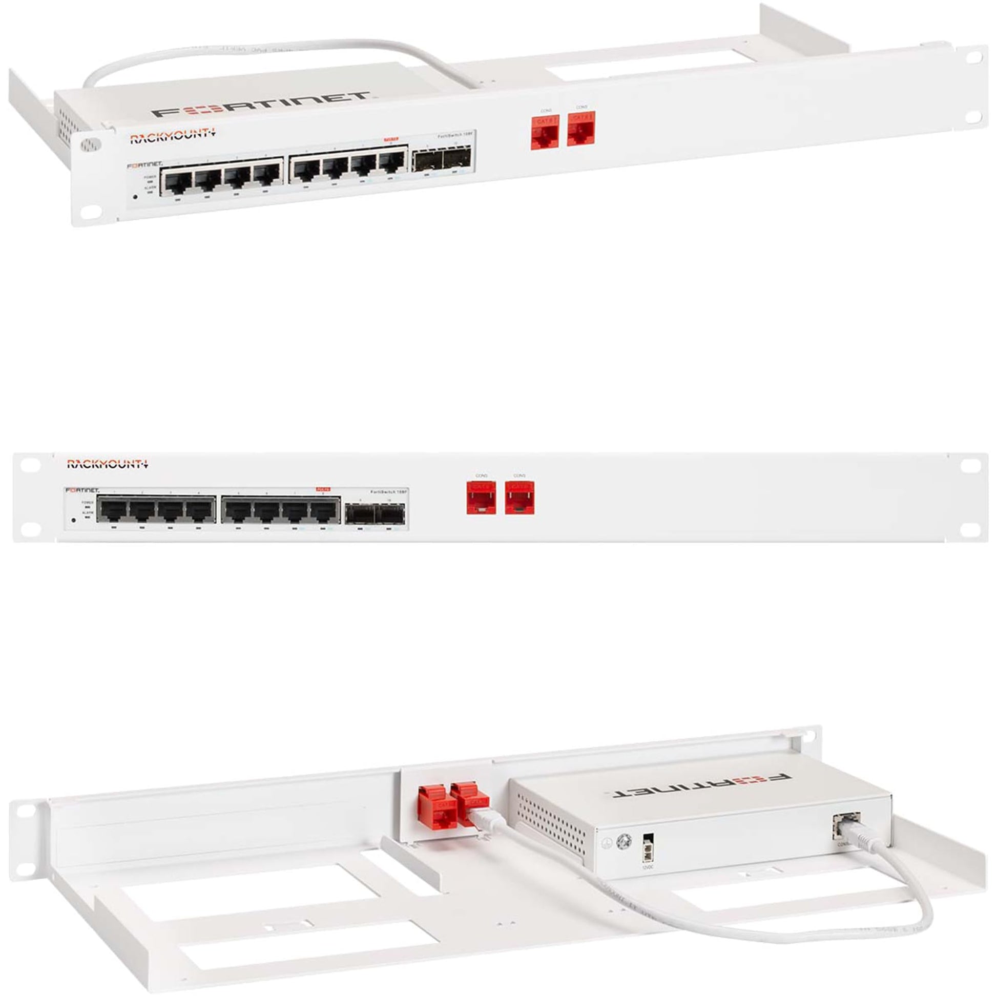 Rackmount.it FortiSwitch 108F - 8-port managed switch, compact design, ideal for network optimization.