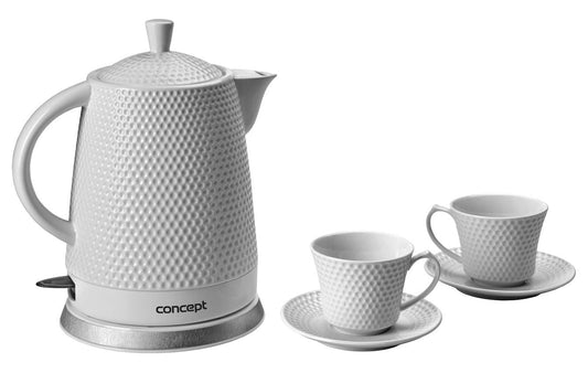 CONCEPT RK-0040 ceramic kettle + 2 cups 1.5L 2200W, white, stylish design, perfect for tea lovers.