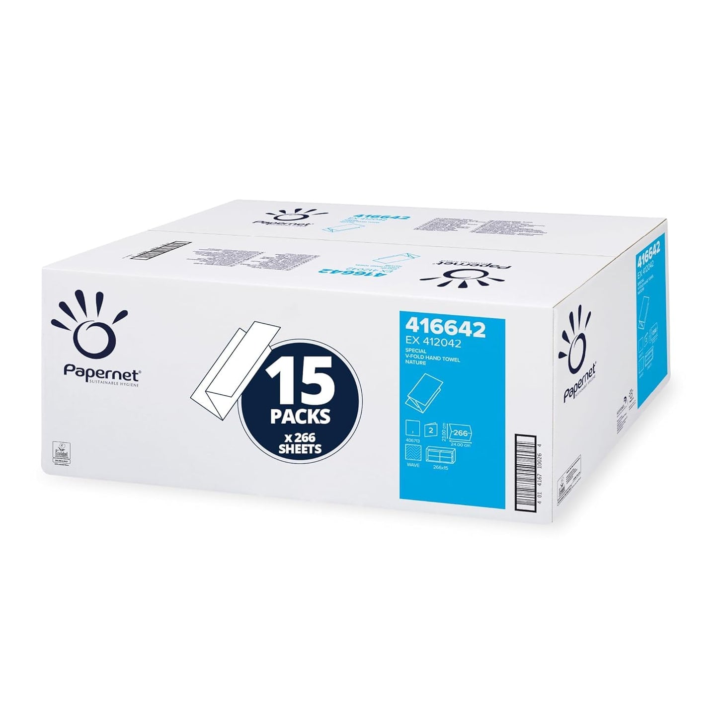 Papernet, 15 x 266 V-veida salocīti papīra dvieļi, 2 kārtu