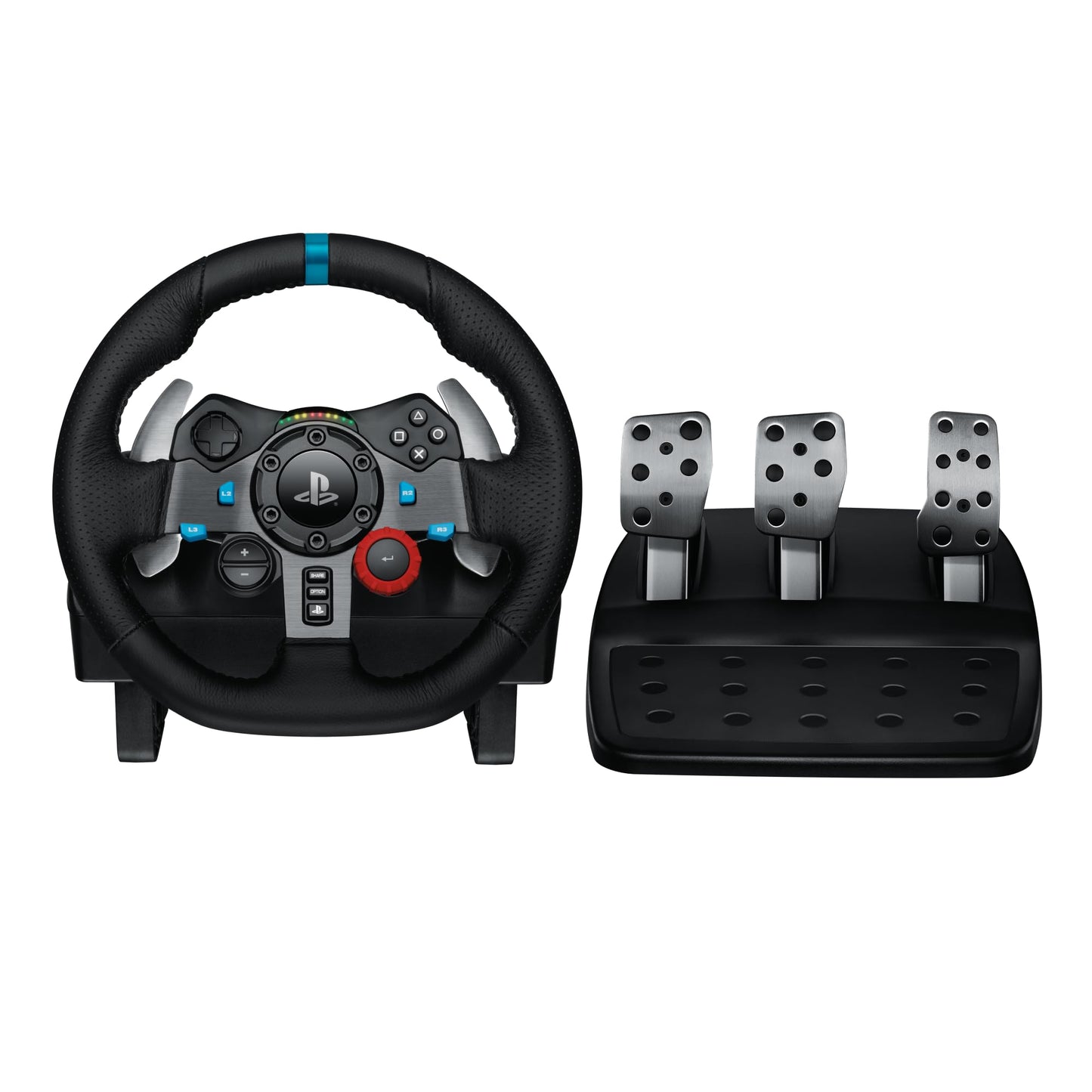 Logitech G29 Driving Force spēļu stūre, divmotoru Force Feedback, 900° griešanās leņķis, ādas stūre, regulējami nerūsējošā tērauda pedāļi, PS5, PS4, PC, Mac - melna