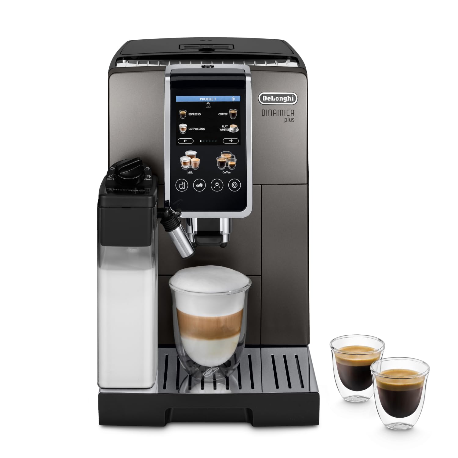 De'Longhi Dinamica Plus ECAM380.95.TB - pilnībā automātiska kafijas automāts, LatteCrema, 24 receptes, 3,5" TFT displejs.