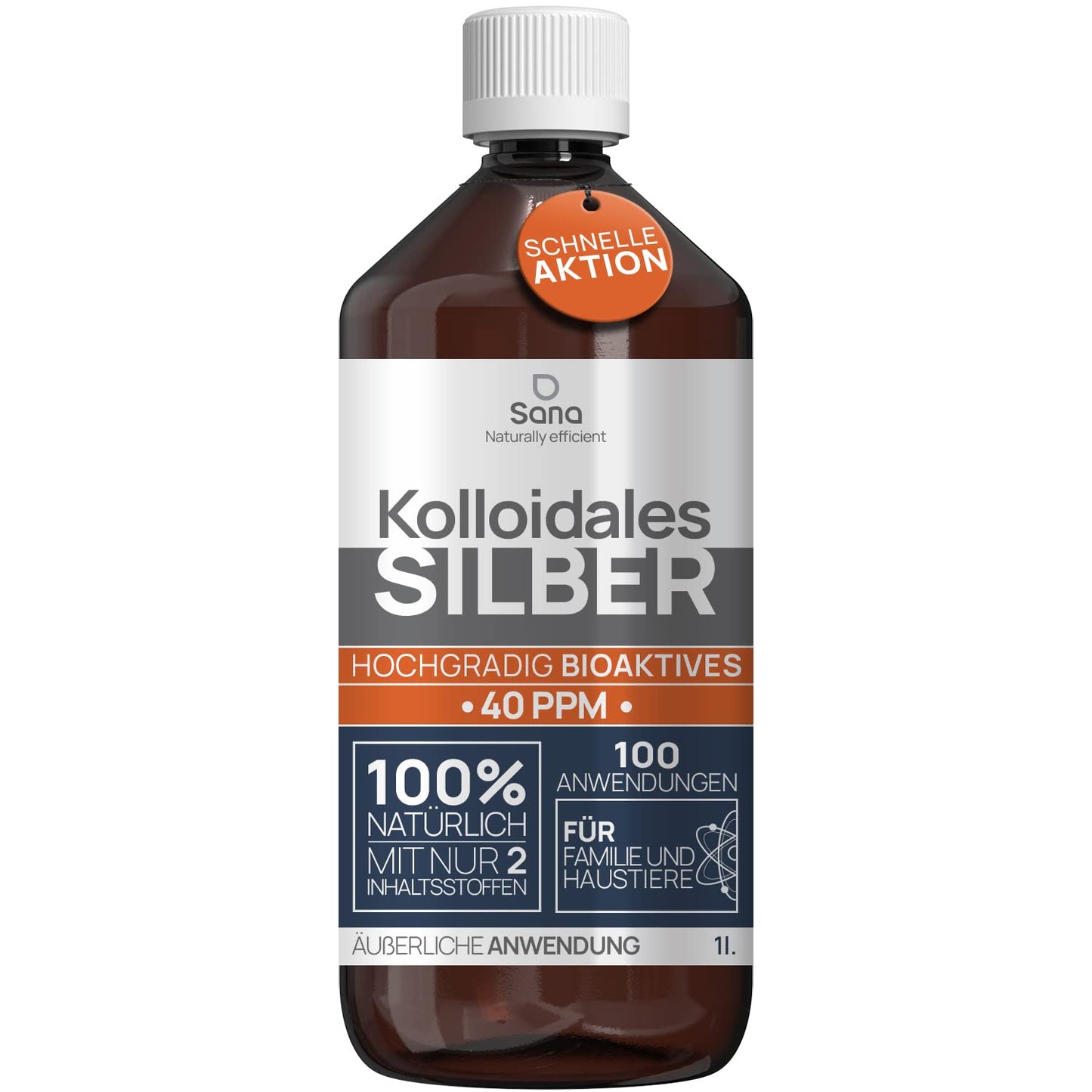 Koloidālais sudrabs 40 PPM, 500 ml, augstākās kvalitātes sudraba ūdens, stiprāks par 25ppm, cilvēkiem, suņiem un kaķiem, oglekļa emisiju ziņā neitrāls, 100% dabīgs, 2 sastāvdaļas