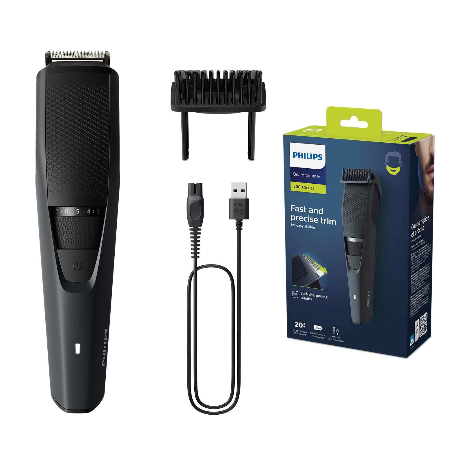 Philips bārddzinis Series 3000 – Elektriskais bārddzinis vīriešiem ar pašaskrūvējamiem asmeņiem, Lift and Trim sistēmu, 60 minūšu akumulatora darbības laiku un tikai 1 stundu uzlādes laiku (modelis BT3233/15)