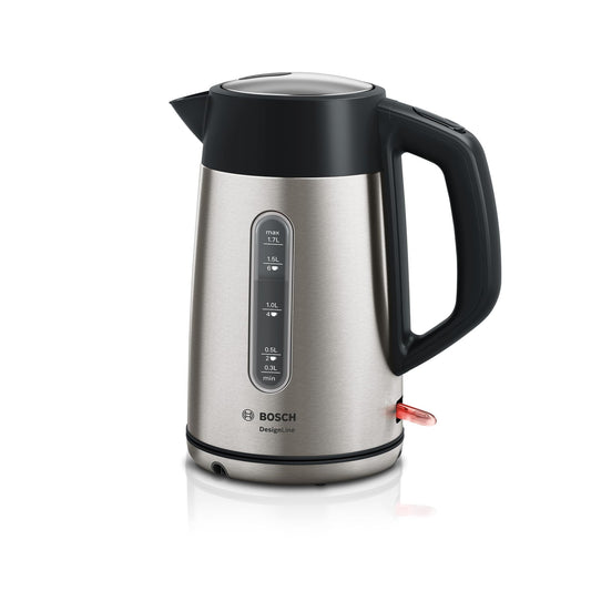Bosch DesignLine TWK4P440 - bezšļakatu izliešana, 1,7 L, 2400 W, nerūsējošais tērauds, ūdens līmeņa indikators.