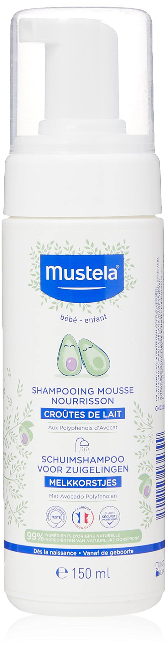 Šampūns putas Mustela pret piena kreveli, mazuļiem, bērniem, visai ģimenei, 150ml