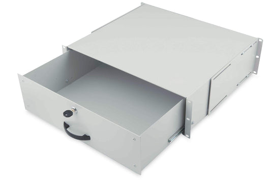 DIGITUS 19" 3U server cabinet - front and rear mounting, adjustable depth, document shelf, keyboard tray, lockable, gray