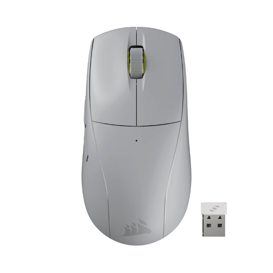 Corsair M75 AIR - bezvadu ultralight FPS pele, 26 000 DPI, simetriska forma, iCUE saderīga, gaiši pelēka.