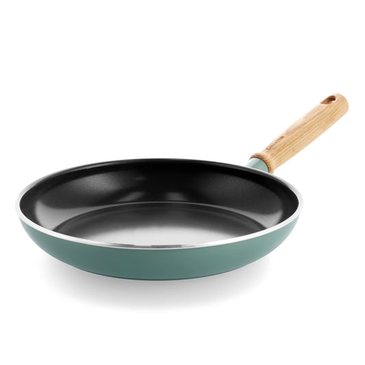 GreenPan Mayflower 28 cm ceramic non-stick pan - vintage wooden handle, PFAS-free, induction compatible, smoky blue.