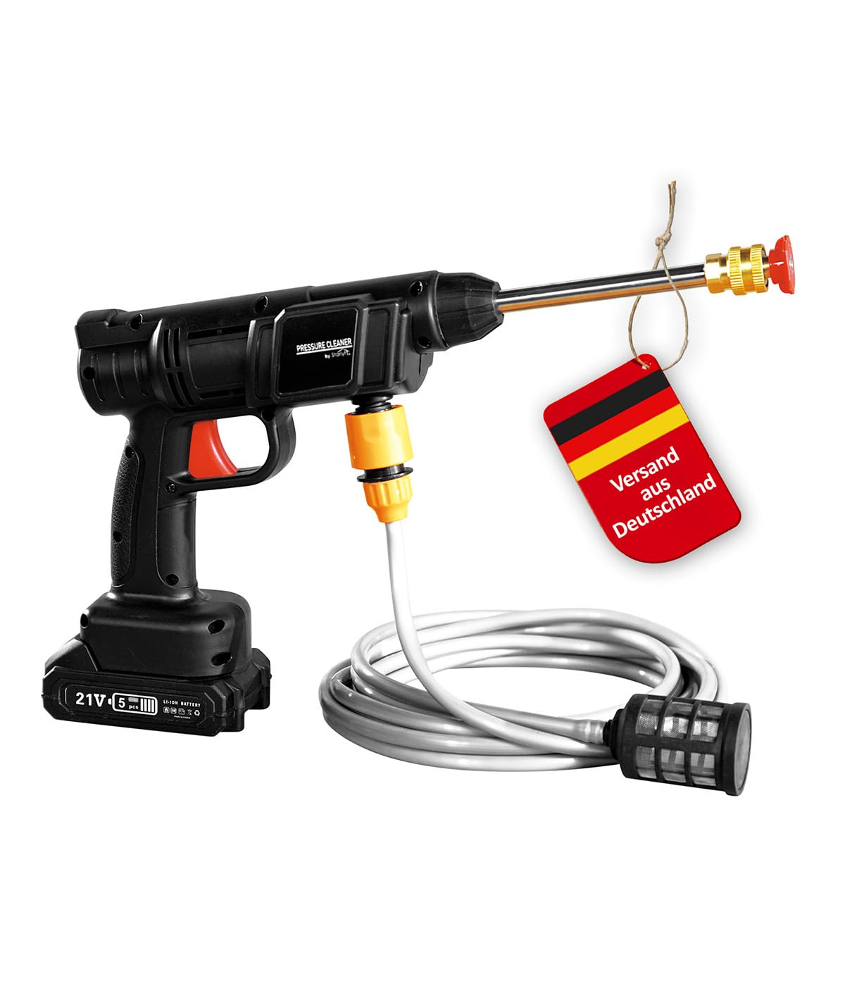Akumulatora augstspiediena mazgātājs Genius Pressure Cleaner 12-TLG., drukreiniger pistole Professional, 5 M šļūtene