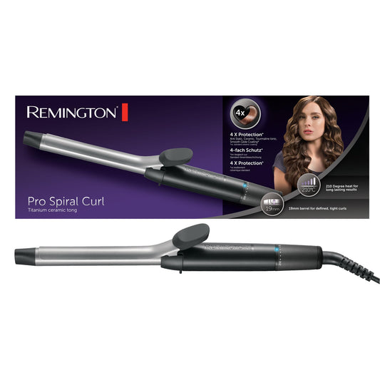 Remington Lokšķēres maziem lokiem [19mm] Pro Spiral Curl (4-kārtīga aizsardzība, antistatiskā keramikas-turmalīna pārklājums) -Digitālais displejs līdz 210°C, ar skavu, šauri un definēti ringloki, CI5519