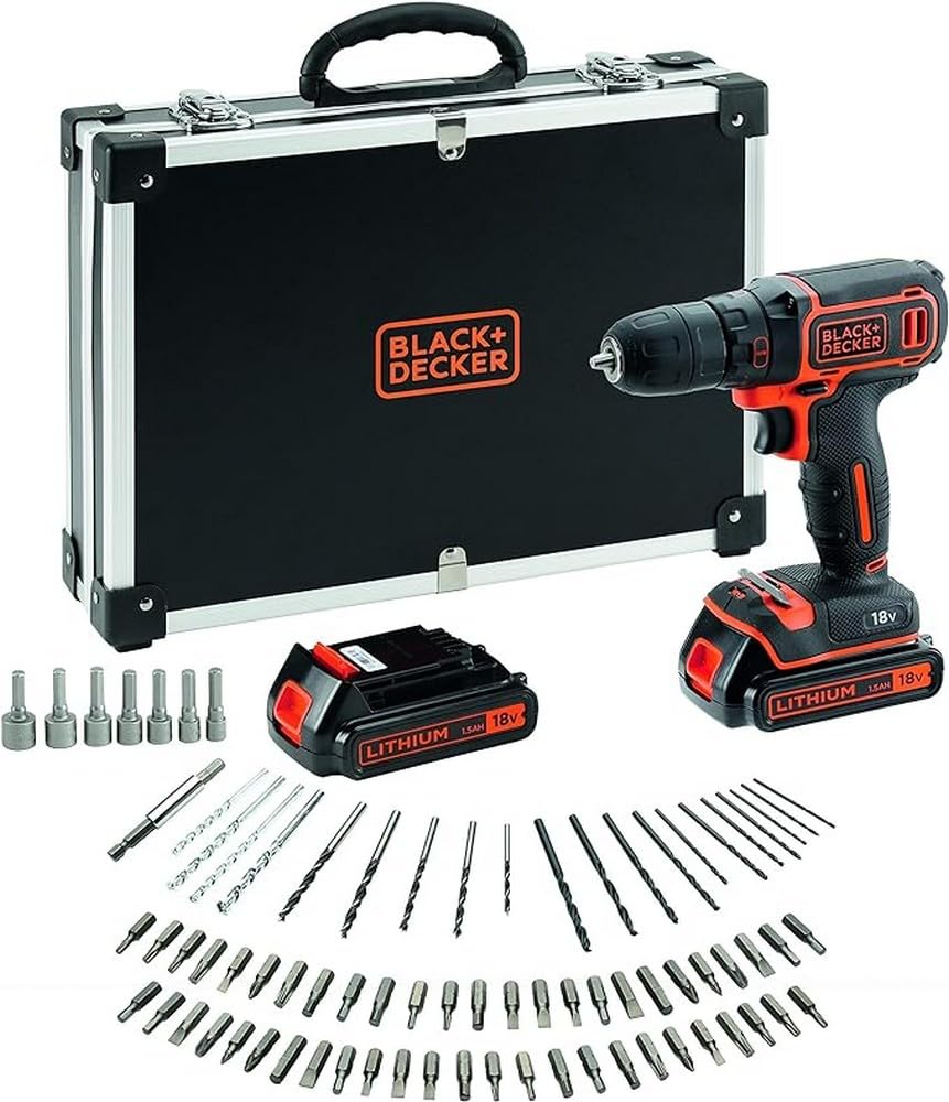 Black+Decker akumulatora urbjmašīna BDCDC18BAFC - 18V, 2x Li-Ion akumulators, LED lukturis, 80 gab. piederumu komplekts.