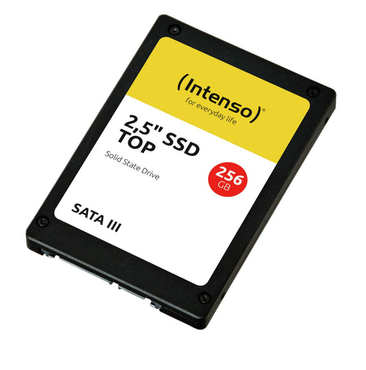 Intenso 2.5" SSD SATA III - 256 GB, 550 MB/s, sleek black design for fast data storage and transfer.