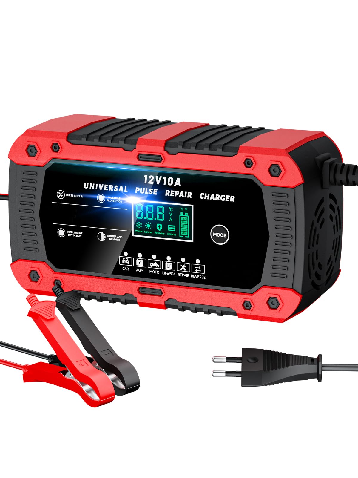 Autobaterijas lādētājs 10A 12V ar LCD ekrānu