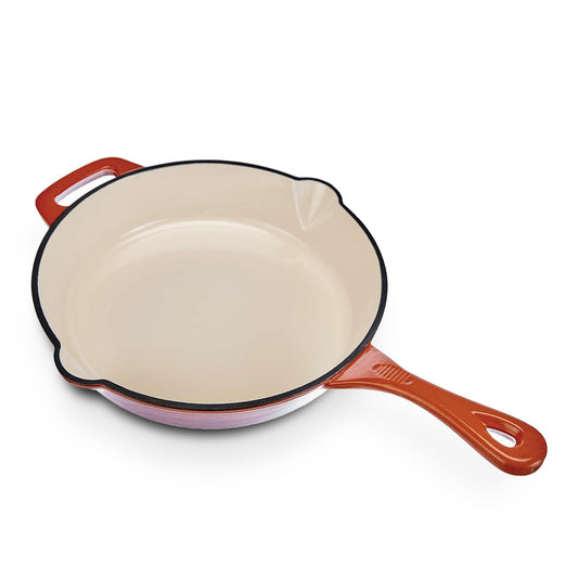 GSW Shadow panna ar 2 snīpjiem bez vāka 26cm, čuguns, oranža/krēma, izturīga un stilīga gatavošanai.