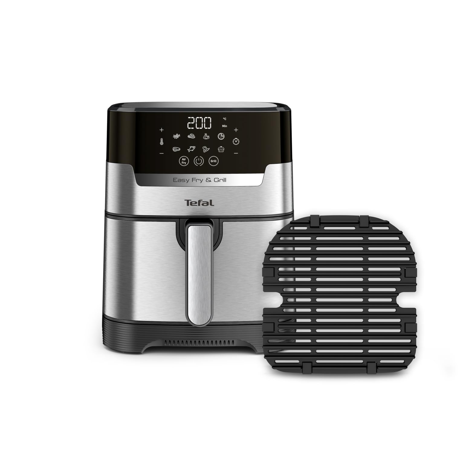 Tefal EY505D Easy Fry & Grill - 2-in-1 air fryer and grill, 4.2L, 8 cooking programs, energy-efficient, stainless steel.
