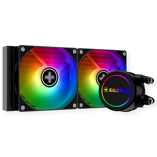 Xilence LQ240.ARGB - 240mm AiO liquid cooling, 300W TDP, 2x 120mm ARGB PWM fans, compatible with AMD/Intel sockets.