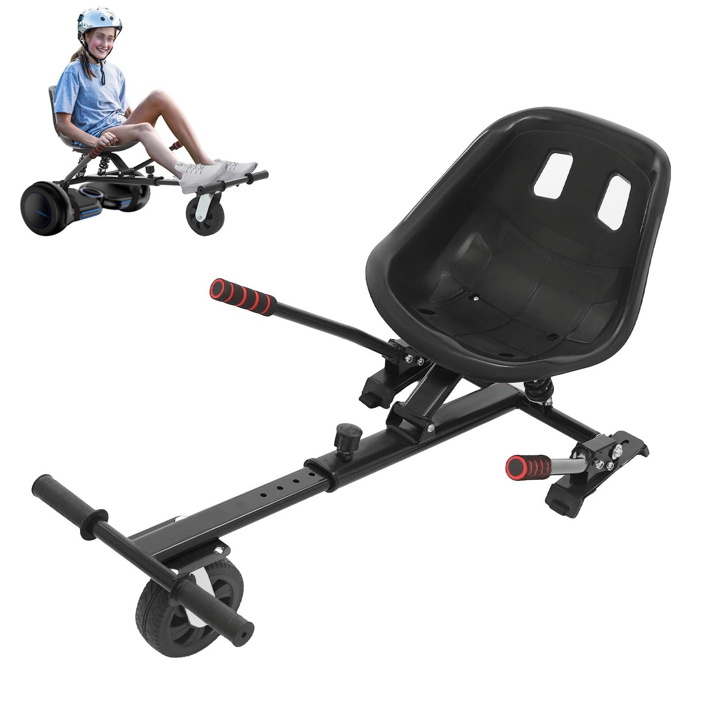 Hoverborda sēdeklis 6,5", 8" un 10" dēļiem, regulējams līdzsvara skūtera sēdeklis ar 2 amortizatoriem, ergonomisks dizains, slodze līdz 100kg, melns