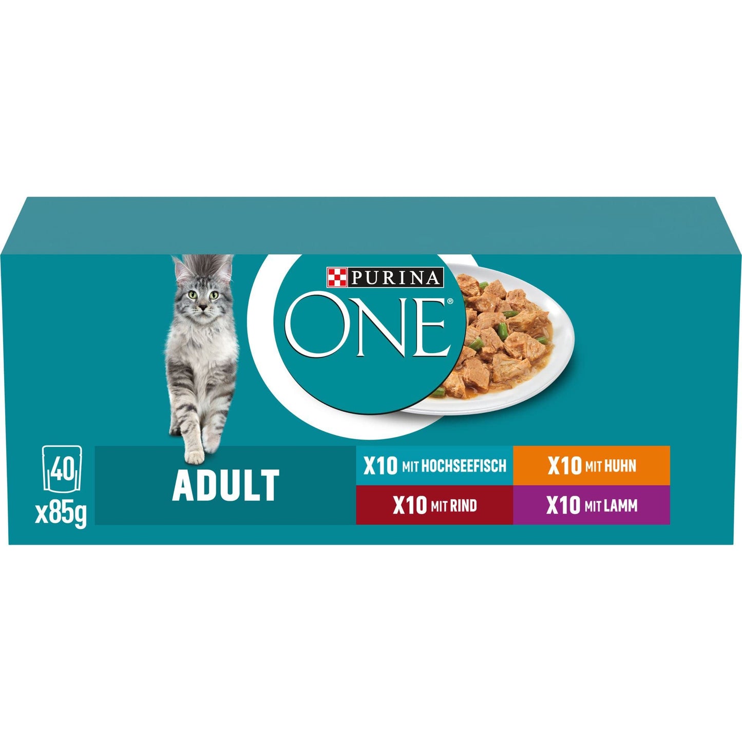 Mitrā kaķu barība PURINA ONE Adult, sortimentu komplekts, 40 iepakojumi (40 x 85g)