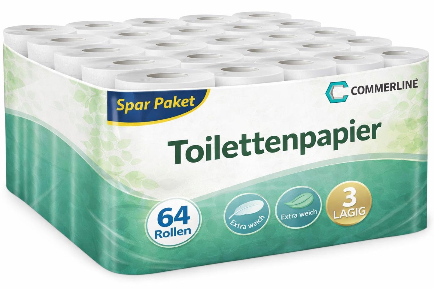Tualetes papīrs Commerline, 64 ruļļi, 3 kārtas, tualetes papīrs, WC papīrs, 150 loksnes rullī