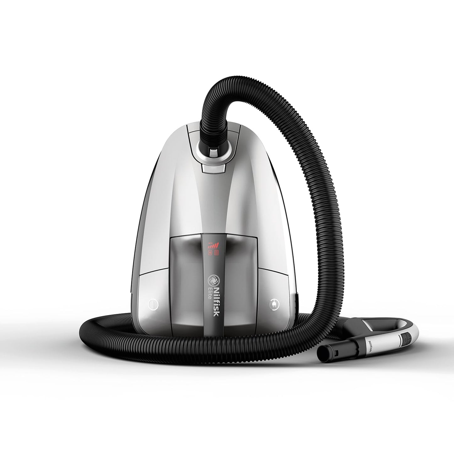 Nilfisk Elite putekļsūcējs - HEPA filtrs, pretalerģisks, piemērots grīdām, paklājiem un polsterējumam, sudraba krāsā.