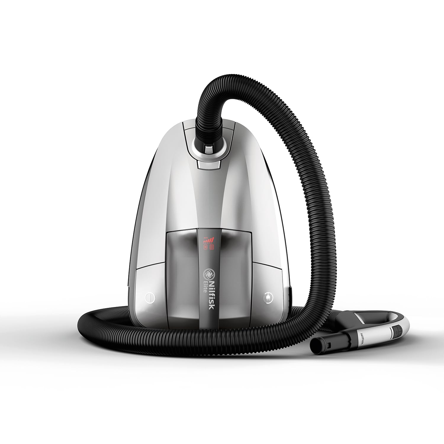 Nilfisk Elite putekļsūcējs - HEPA filtrs, pretalerģisks, piemērots grīdām, paklājiem un polsterējumam, sudraba krāsā.