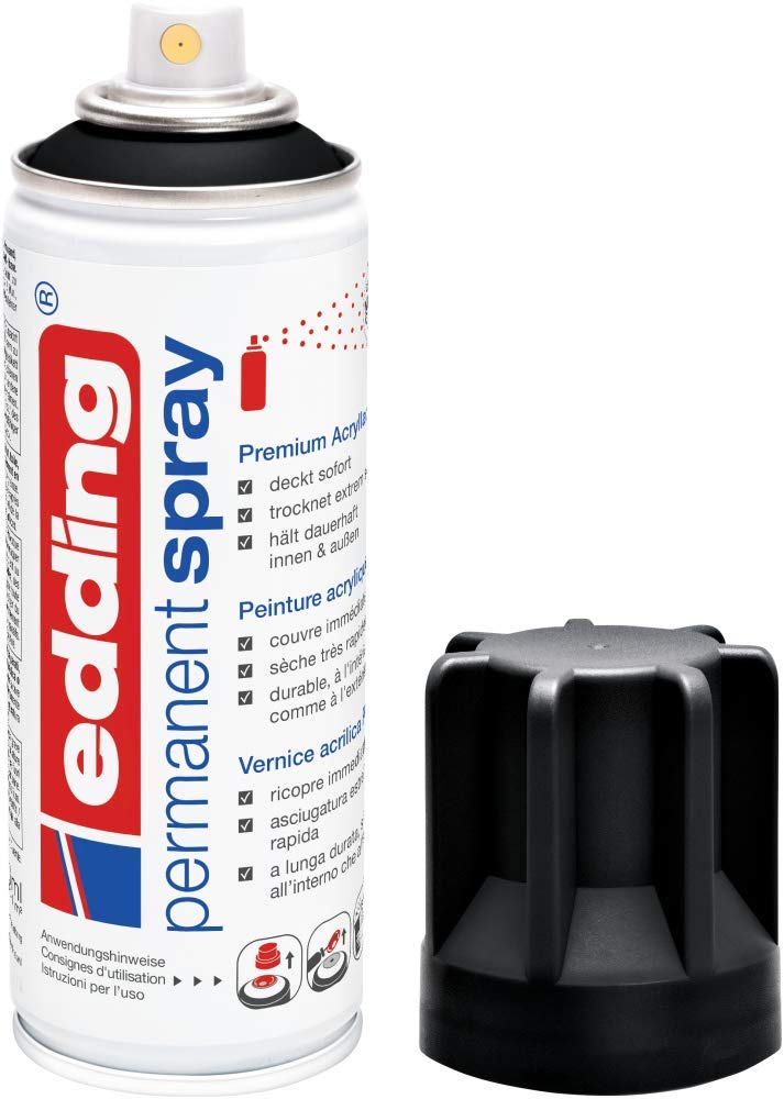 Akrila aerosola krāsa edding 5200 Permanent Spray, dziļi melna matēta, 200 ml, krāsošanai un dekorēšanai