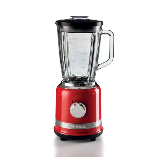 Ariete 585 Modern stenda mikseris - 1000 W, 1,5 L, 4 ātrumi, pulsa funkcija, stikla krūze, 4 nerūsējošā tērauda asmeņi, sarkans