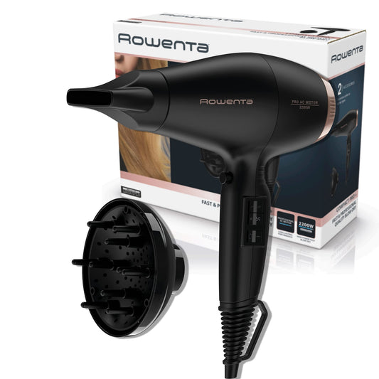 Rowenta Compact Pro matu žāvētājs, augsta jauda, 220 W, profesionāls AC motors, augsta jauda, 4 iestatījumi/temperatūra, aukstā gaisa funkcija, 9 mm koncentratora uzgalis, cirtņu izkliedētājs, CV6930