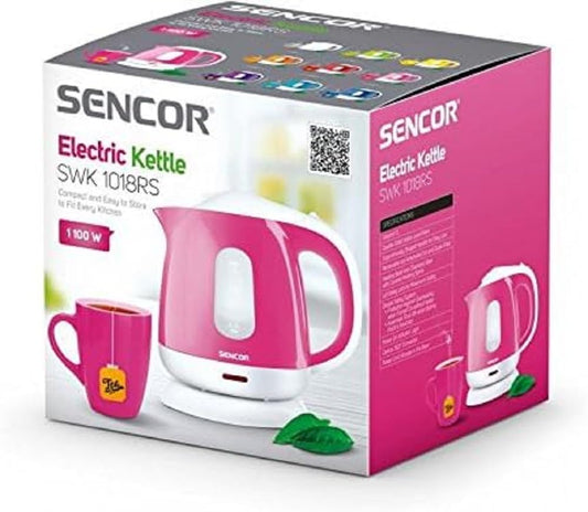 SENCOR 1018RS SWK 1010WH/11GR/12BL/13OR/14RD/15VT/16YL/17TQ/18RS ABC - 1 liter pink electric kettle with stylish design.