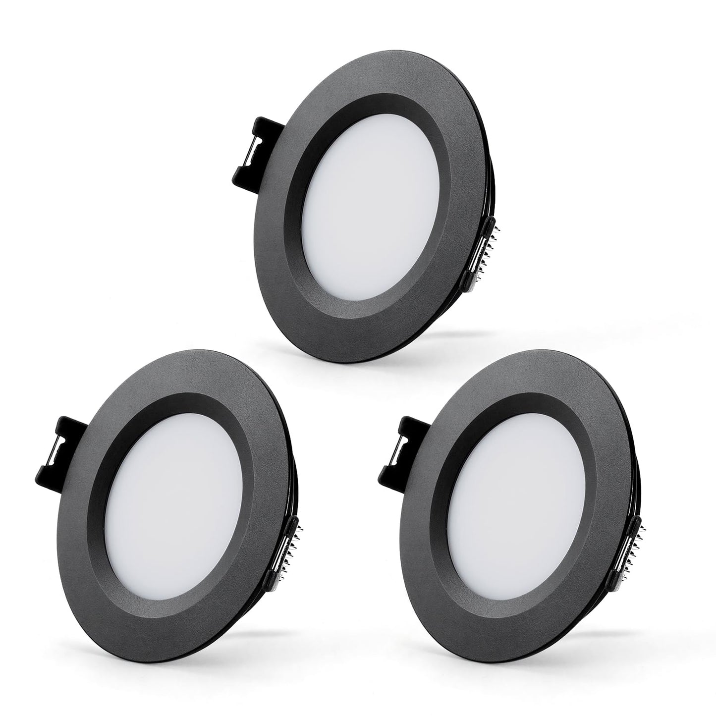 LED iebūvējamie prožektori Sanyoung 3W 12V dimmējami 3000K IP44, melni, 3 gab.